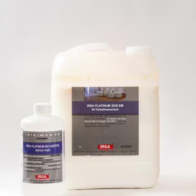2 Komponenten Lack IRSA PLATINUM 2K-3030 Set 4,725 l – Ultramatt (4,5 l Lack + 0,225 l Iso-Härter, 20:1) Kork, Korkmosaik, Parkett